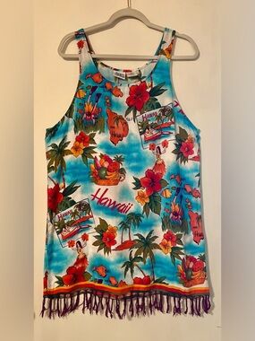 Beach Cabana Hawaii Tropical Print Tank Dress or Coverup Size L